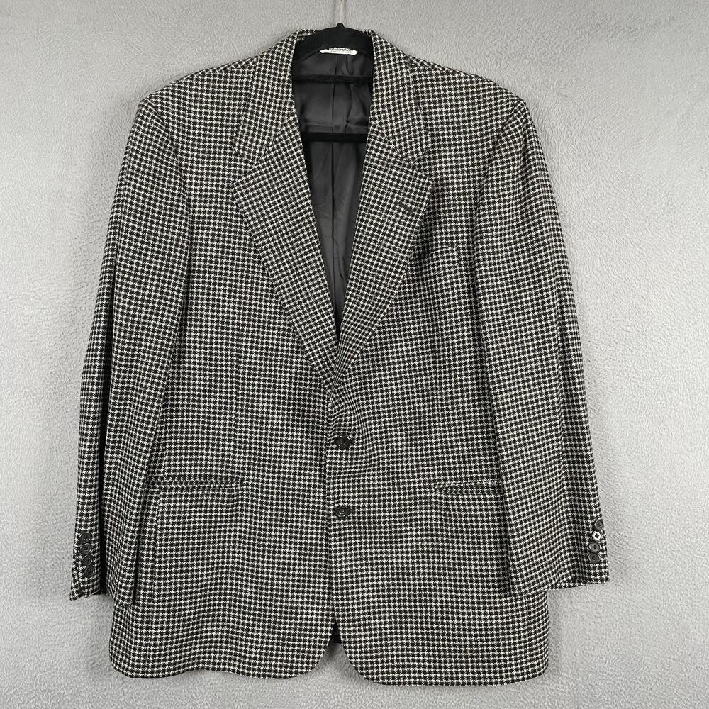 Aquascutum Sport Coat Mens 42 Black Check Tweed Wool Regent 100 Made USA